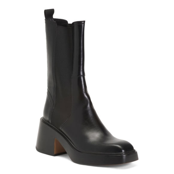 Maje Shoes - MAJE Leather Square Toe Mid Rise Chelsea Boots